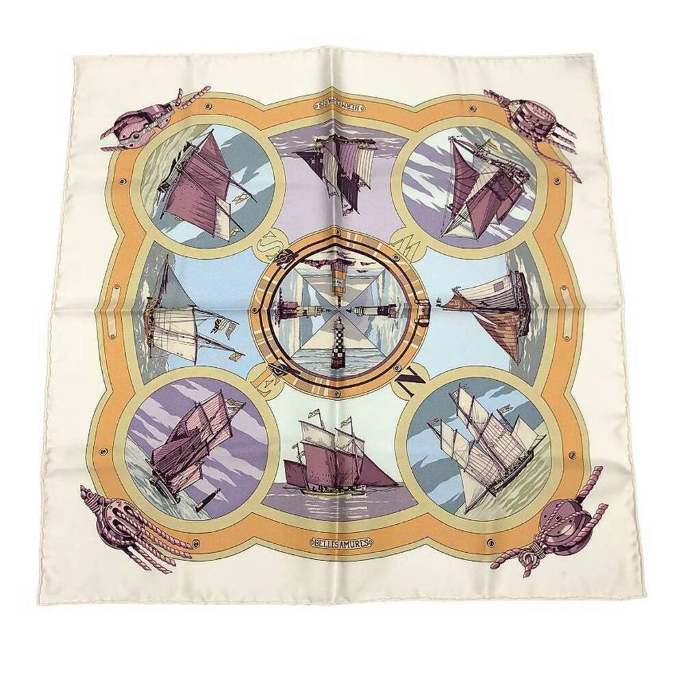 HERMES scarf/muffler, Carre 45, BELLES AMURES (The Aesthetics of Sails), sail...